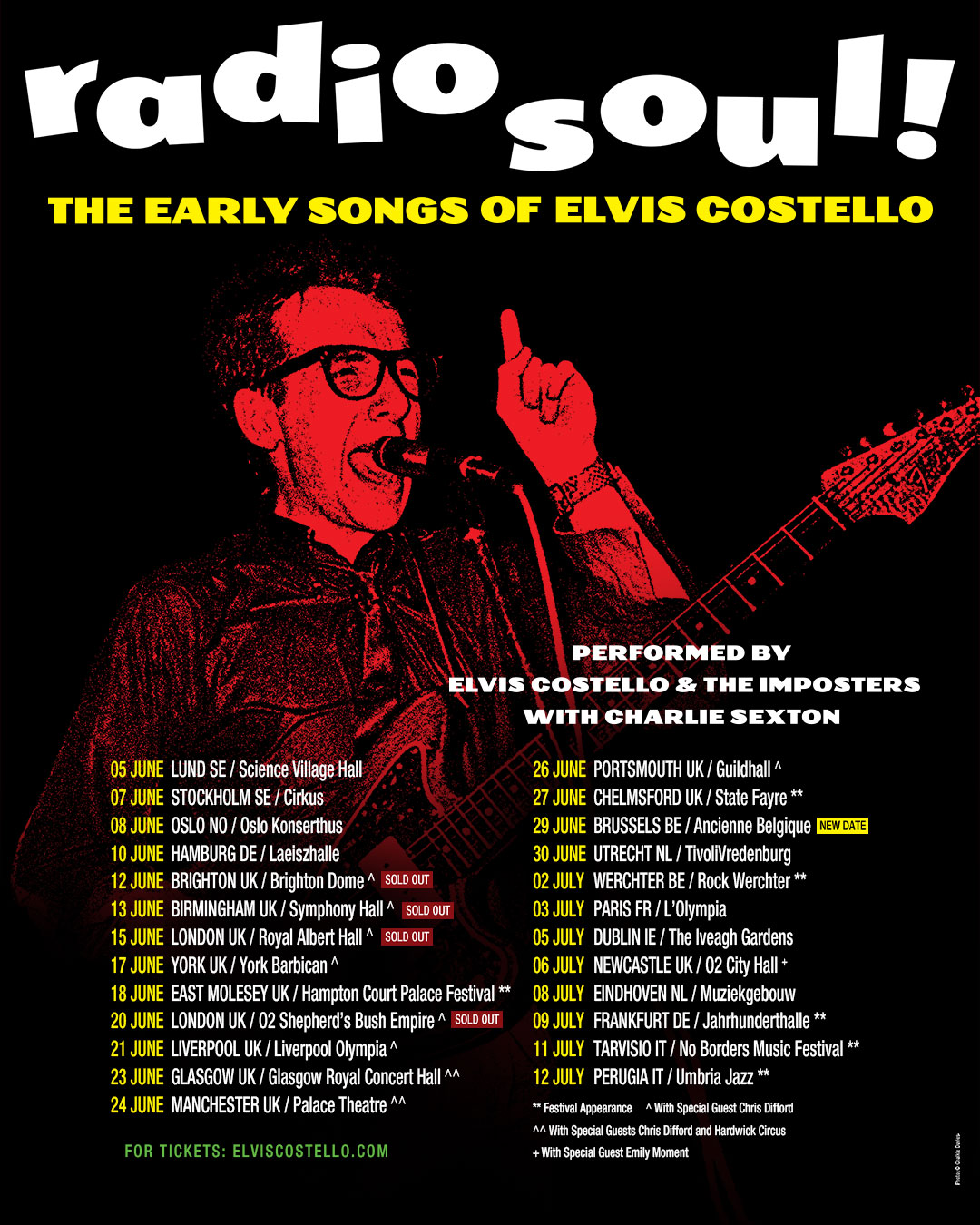 Elvis Costello & The Imposters Radio Soul!: The Early Songs of Elvis Costello Tour Poster 2026